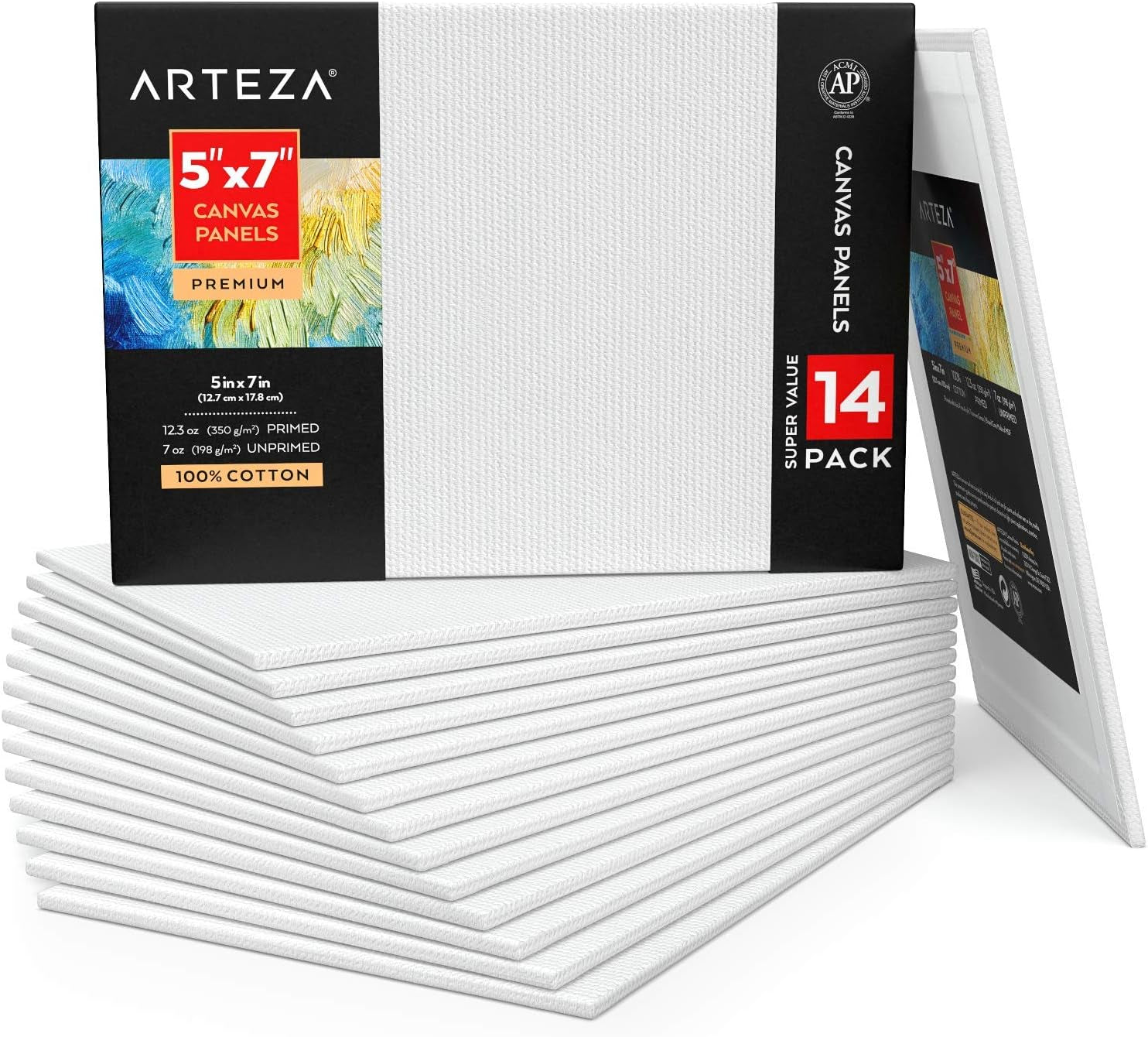 ARTEZA Premium Canvas Boards for Painting, 11 X 14 Inches, Pack of 14, Blank White Canvas Panels for Acrylic, Oil and Gouache Painting