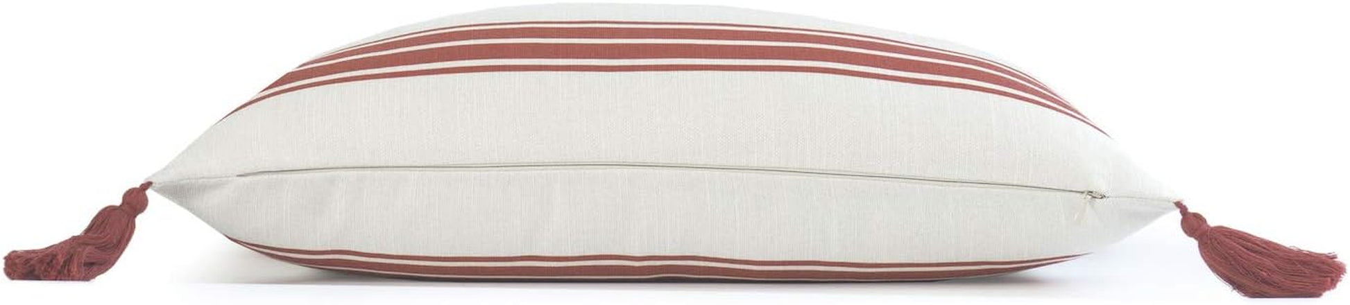 Hofdeco Fall Decorative Lumbar Throw Pillow Cover ONLY, for Couch, Sofa, or Bed, Orange Stripe Tassel, 12"X20"