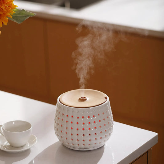 250Ml Ceramic Oil Diffuser for Essential Oils Large Room, Aromatherapy Oil Diffuser Cool Mist Humidifier with 7 Colors Lights 2 Mist Modes White