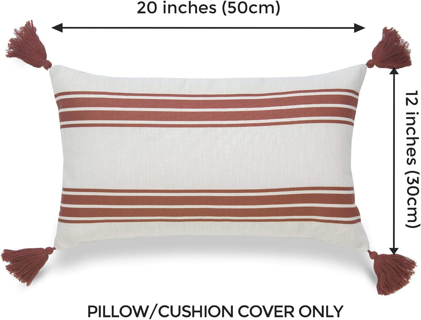 Hofdeco Fall Decorative Lumbar Throw Pillow Cover ONLY, for Couch, Sofa, or Bed, Orange Stripe Tassel, 12"X20"