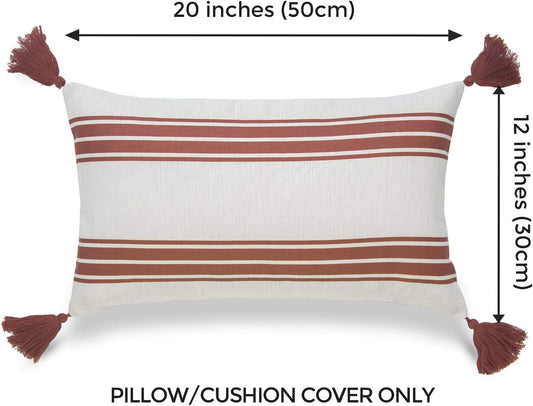 Hofdeco Fall Decorative Lumbar Throw Pillow Cover ONLY, for Couch, Sofa, or Bed, Orange Stripe Tassel, 12"X20"