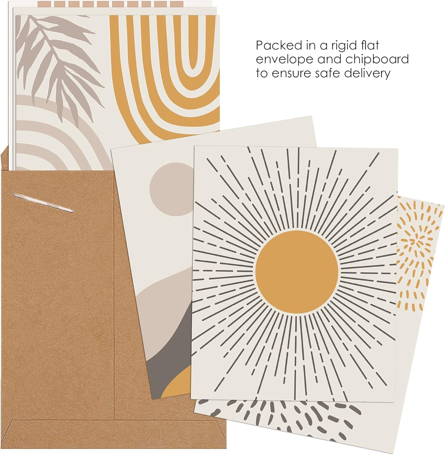 Boho Wall Art Room Decor 8X10 Set of 6 Boho Posters, Mid Century Modern Prints for Wall Art, Sun Moon Desert Bedroom Decor