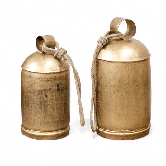 Distressed Gold Bell with Rope Hanger