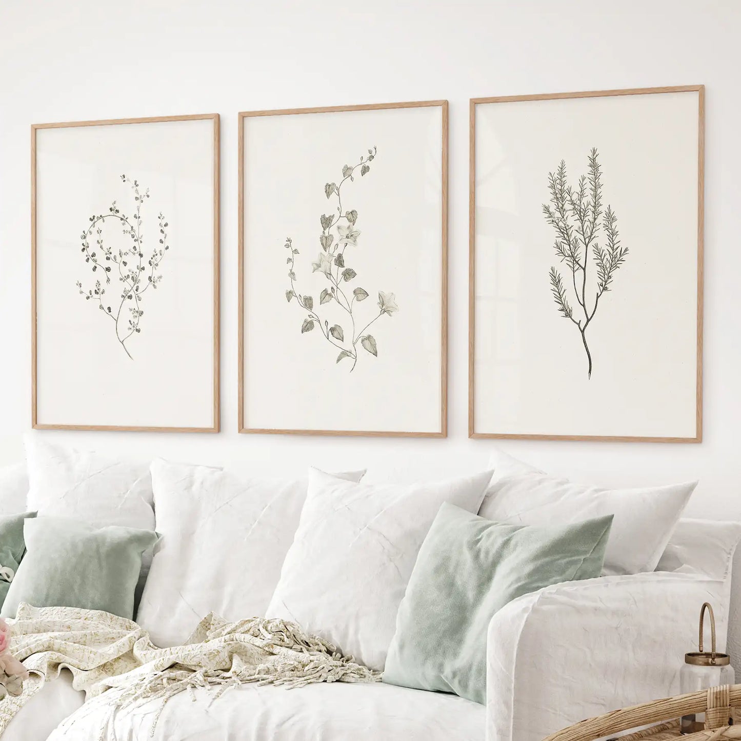 Vintage Dried Flower Wall Art. Set of 3 Rustic Botanical Prints