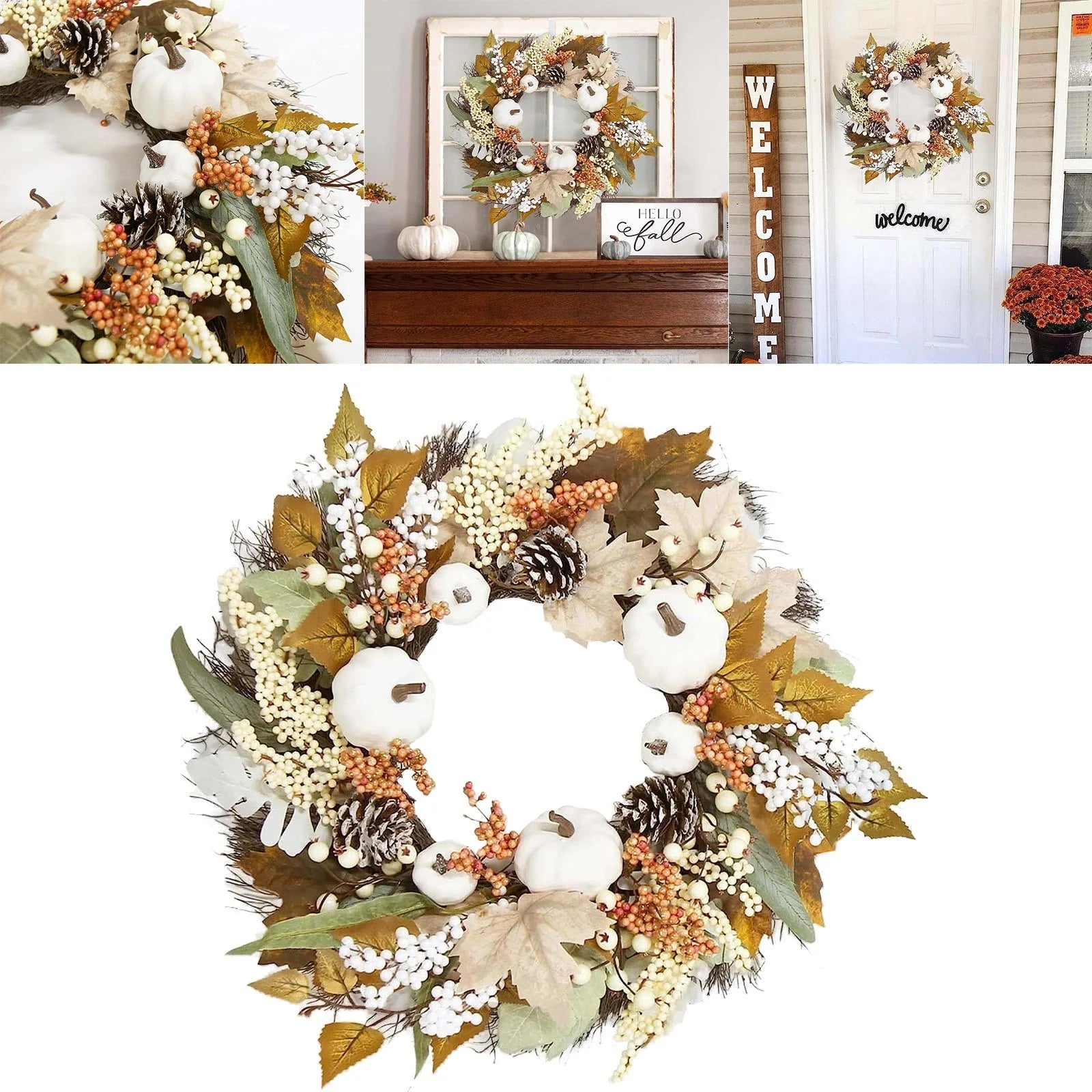 Clearance Sale!  Fall Decor Fall Wreaths for Front Door 18 Autumn Pumpkin Berry Wreath Fall Decorations for Thanksgiving Halloween Farmhouse Outdoor, Halloween Wreath, Wreath*1