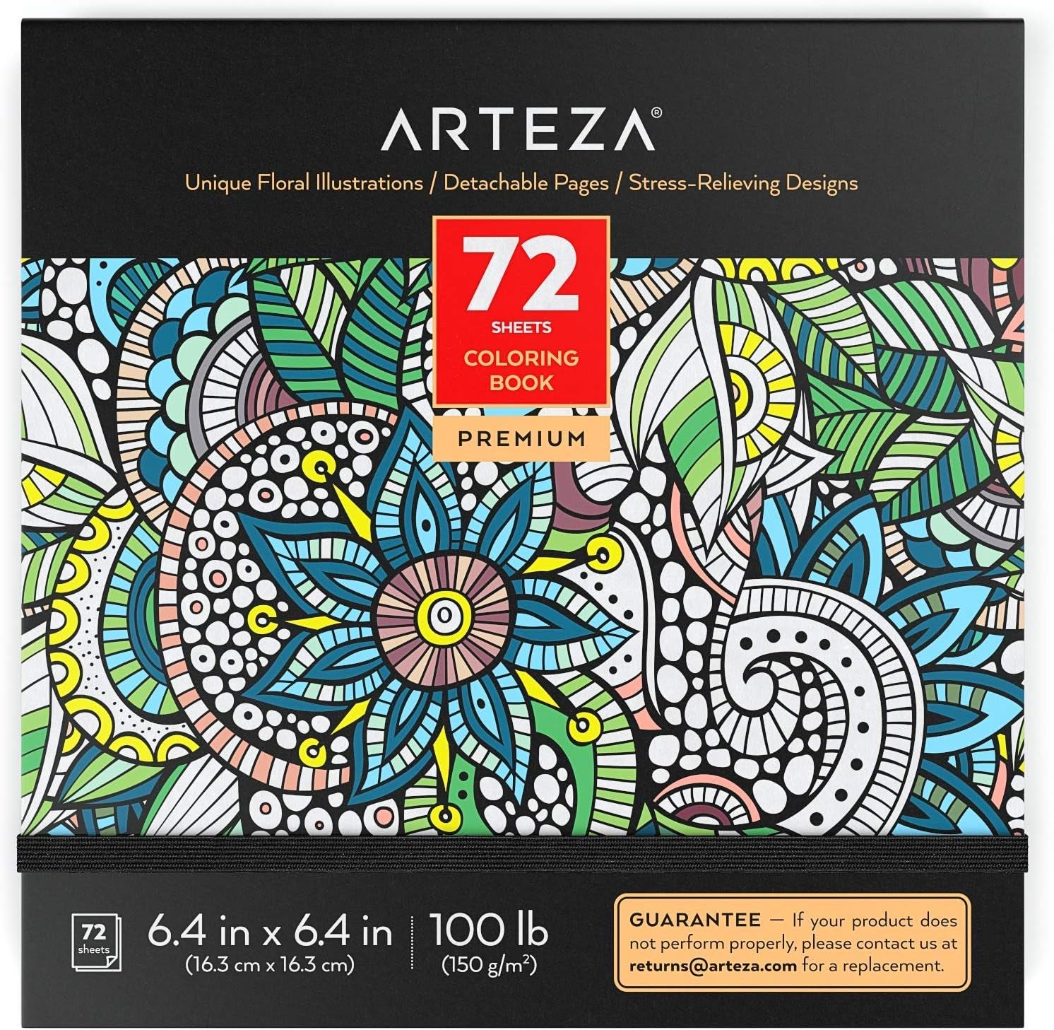 ARTEZA Adult Coloring Books, Floral & Mandala Designs, Pack of 2, 72 Sheets Each, 6.4X6.4 Inches Coloring Pages, 100 Lb Paper