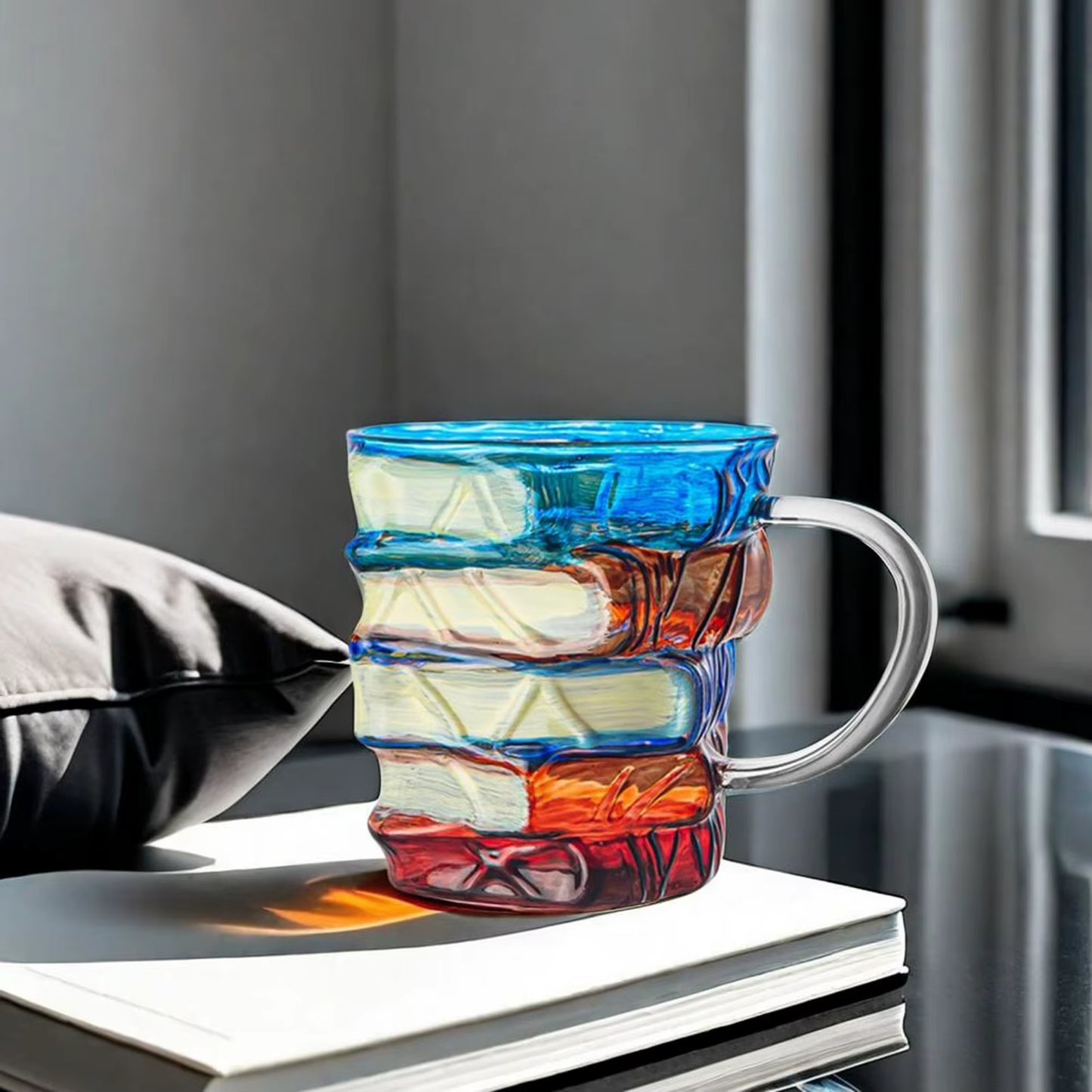 350ML Novelty Painted Book Mug Glass Cup Creative 3D Colored Glass Book Coffee Mug for Book Lover Literature Lovers Gifts