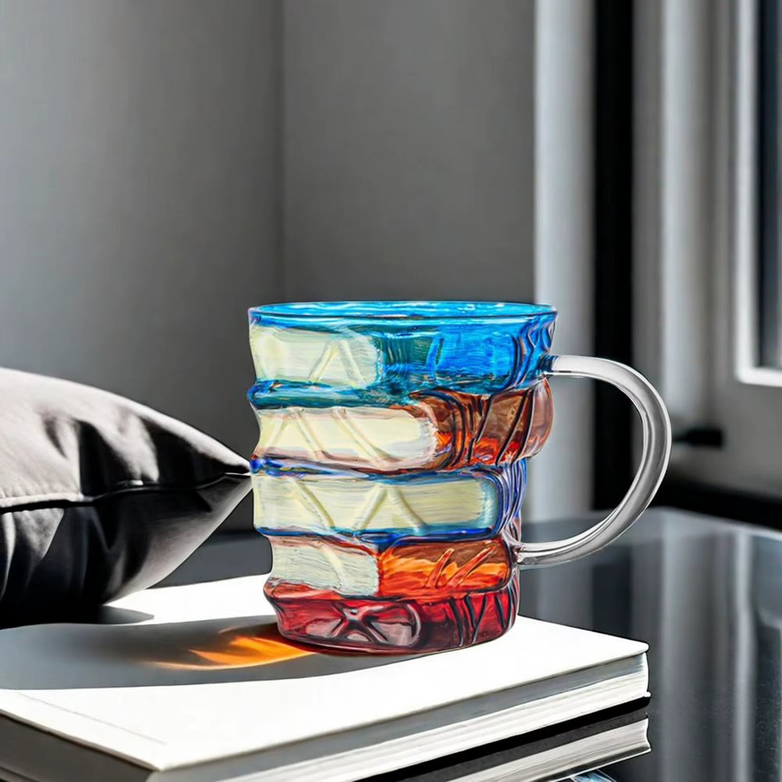 350ML Novelty Painted Book Mug Glass Cup Creative 3D Colored Glass Book Coffee Mug for Book Lover Literature Lovers Gifts