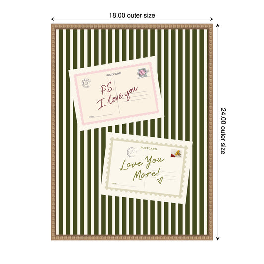 Vintage Postcard Print PS I Love You, Love You More, Striped Green Wall Art Dopamine Decor by Lucky Guava Framed Canvas Wall Art Print