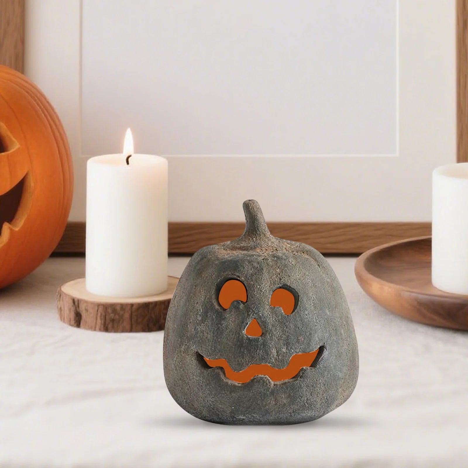 Pumpkin Decor - Halloween Decorations, Handmade Pumpkin Jack O' Lantern Halloween LED Light up Tabletop Decor Fall Decor(No Battery Included) Black