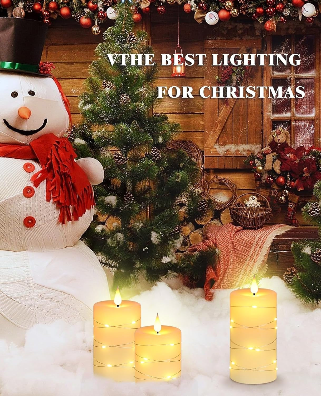 Da by Flameless Candles with String Lights，Battery Operated Candles,Led Flickering Candles with Remote Control and Timer, Real Wax, 3 Pack-Ivory