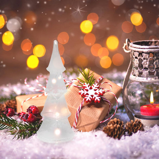 Beaupretty Glass Christmas Light up Mini Tabletop Xmas Light Holiday Figurine Decorations for Room Fireplace Party