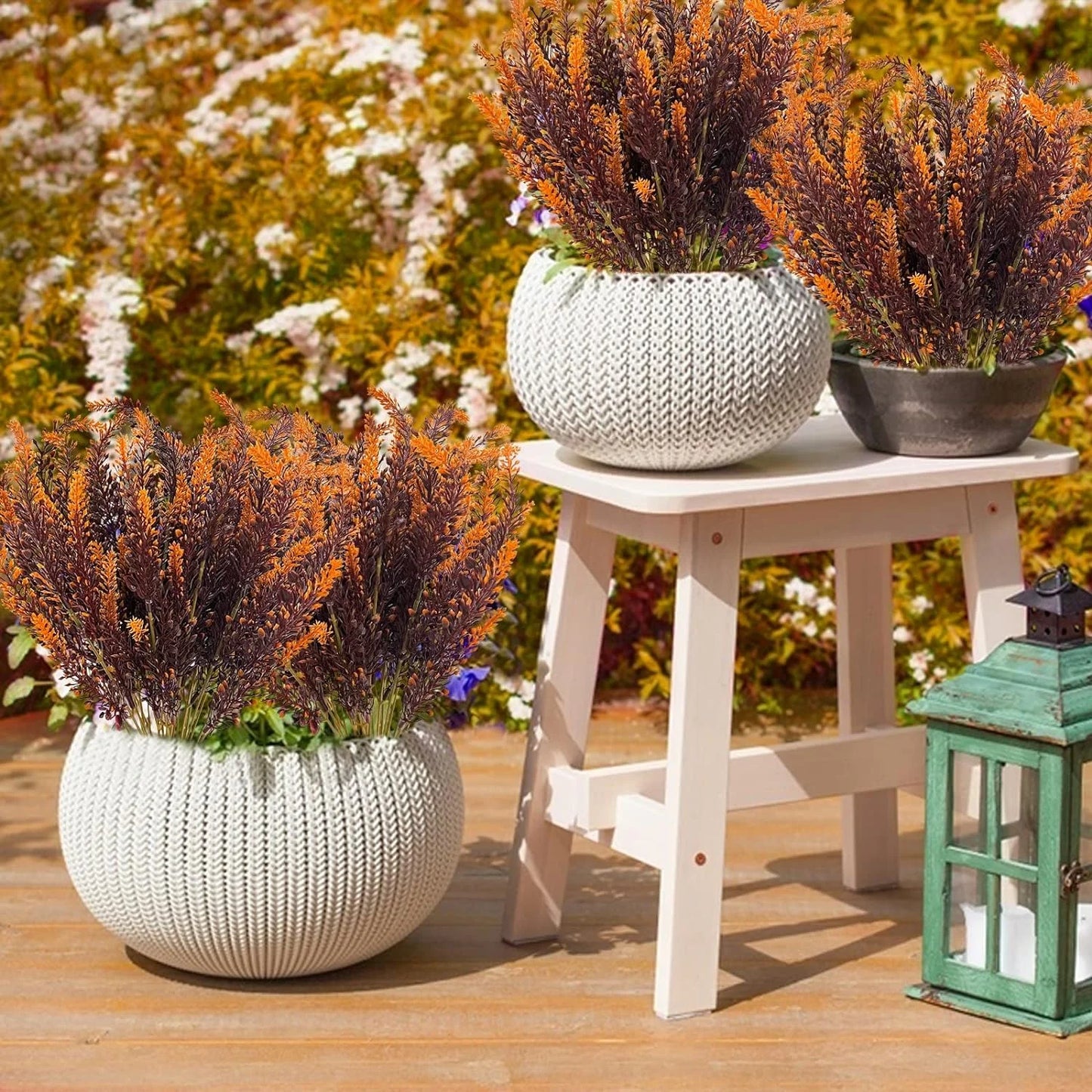 10 Bundles Artificial Fall Flowers Outdoor Fall Decor Artificial Lavender Flowers UV Resistant Fake Fall Plants Faux Fall Flowers Autumn Thanksgiving Decorations Home Indoor Garden(Brown)