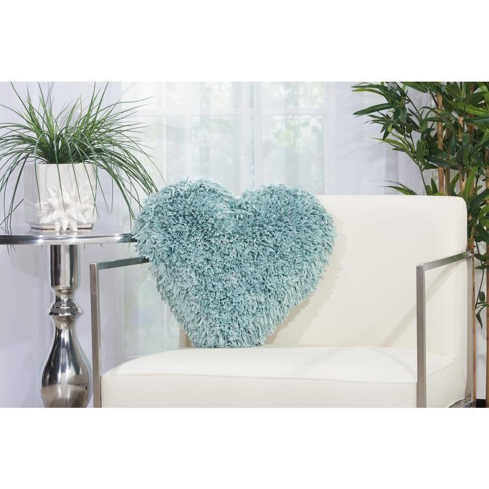 Shaggy Heart Celadon Shag 18 In. X 18 In. Throw Pillow