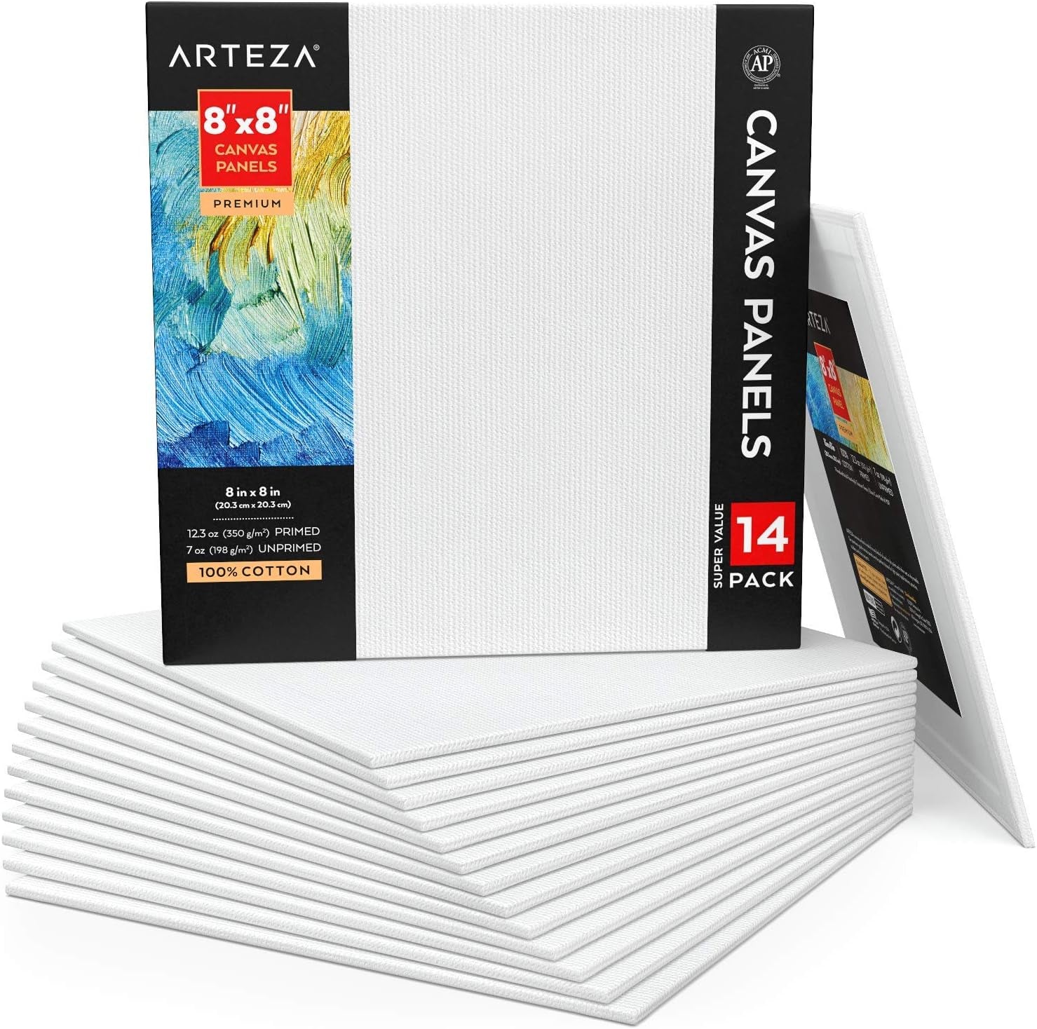 ARTEZA Premium Canvas Boards for Painting, 11 X 14 Inches, Pack of 14, Blank White Canvas Panels for Acrylic, Oil and Gouache Painting