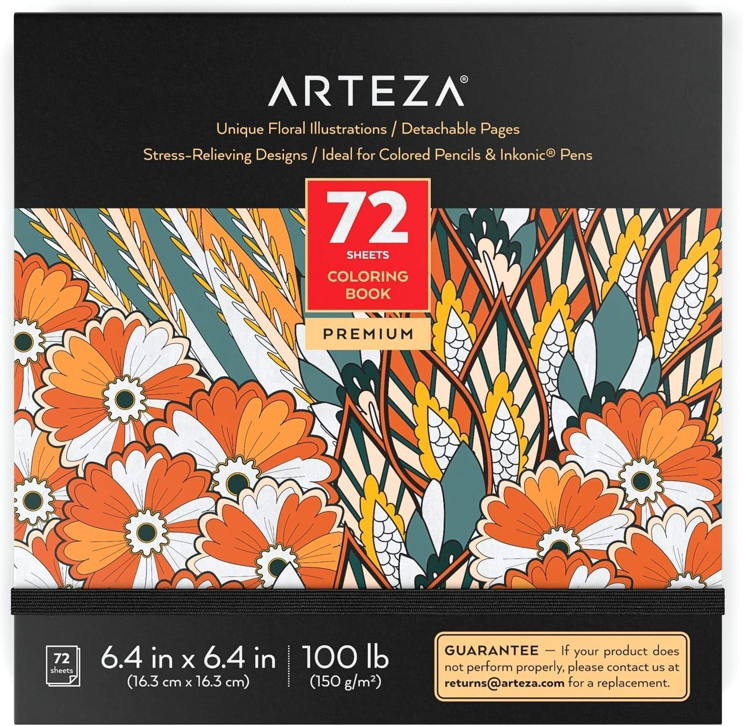 ARTEZA Adult Coloring Books, Floral & Mandala Designs, Pack of 2, 72 Sheets Each, 6.4X6.4 Inches Coloring Pages, 100 Lb Paper