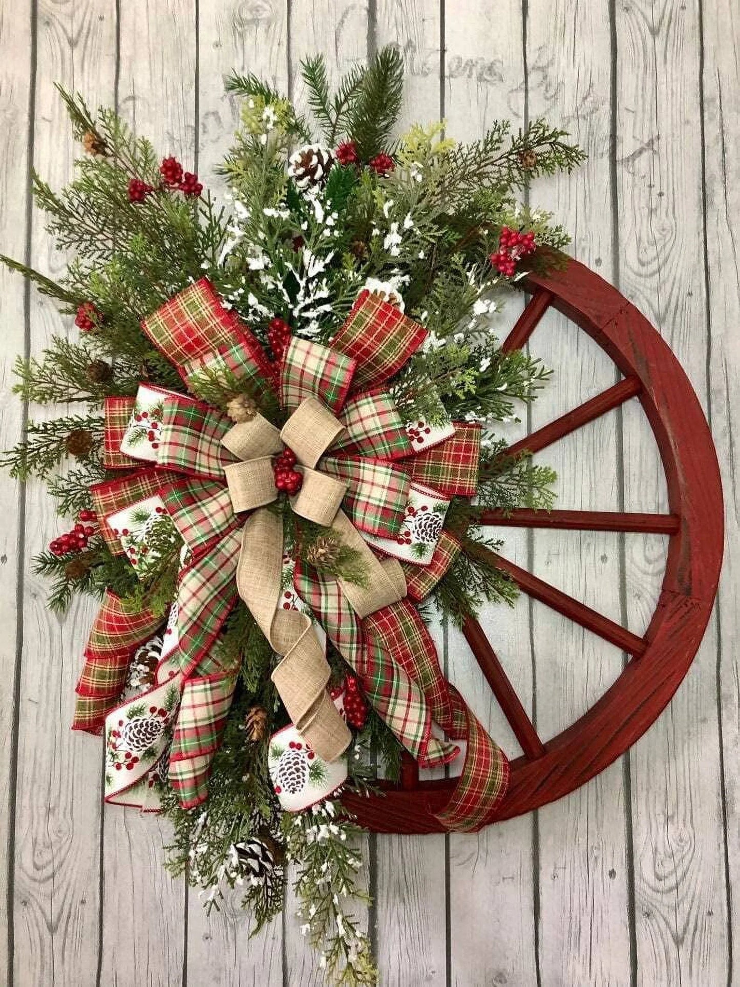 Red Wagon Wheel Christmas Decorations Wreath