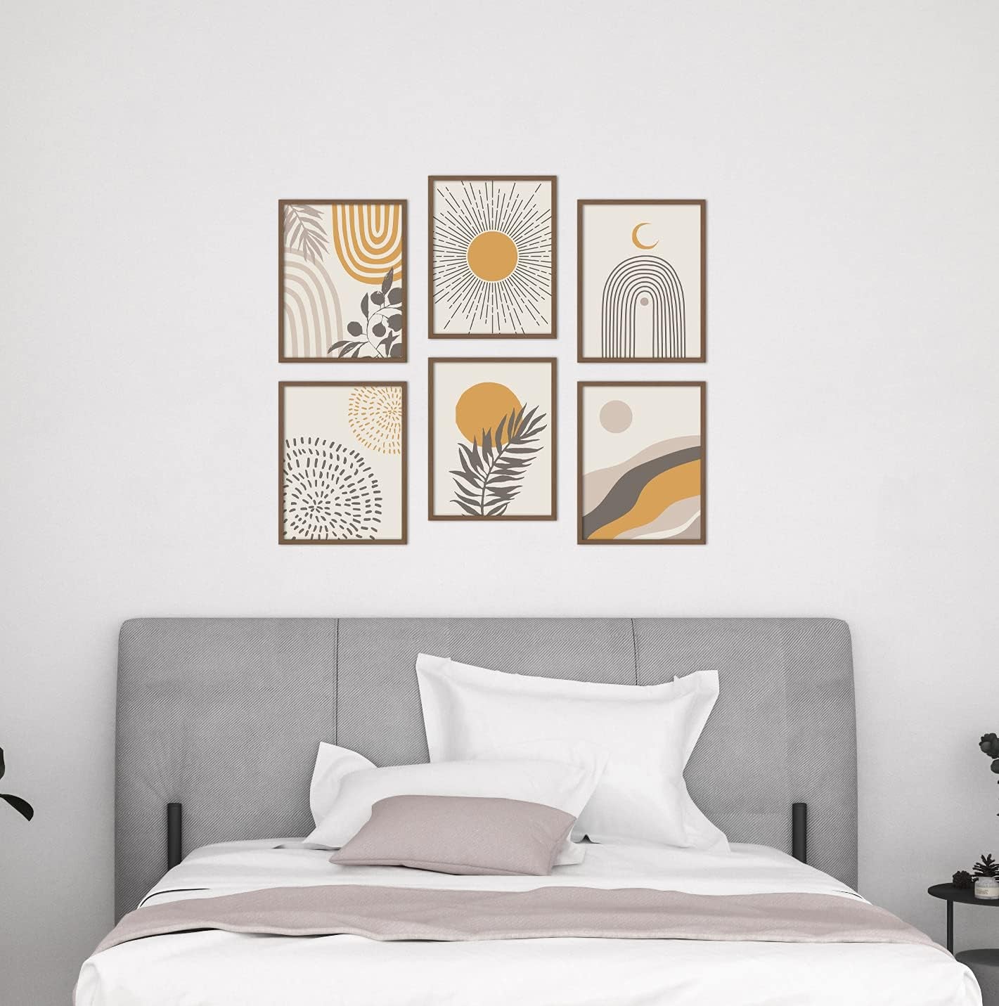 Boho Wall Art Room Decor 8X10 Set of 6 Boho Posters, Mid Century Modern Prints for Wall Art, Sun Moon Desert Bedroom Decor