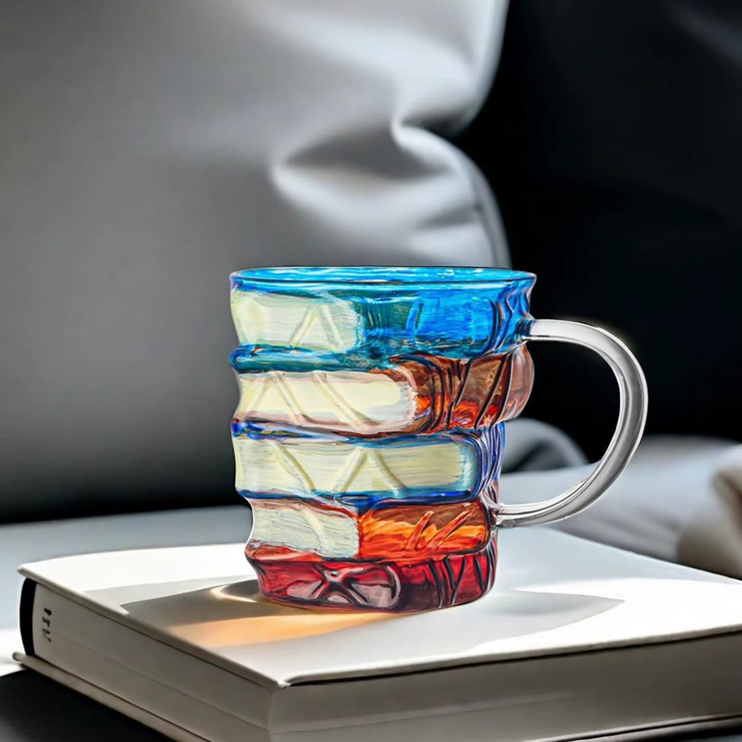 350ML Novelty Painted Book Mug Glass Cup Creative 3D Colored Glass Book Coffee Mug for Book Lover Literature Lovers Gifts