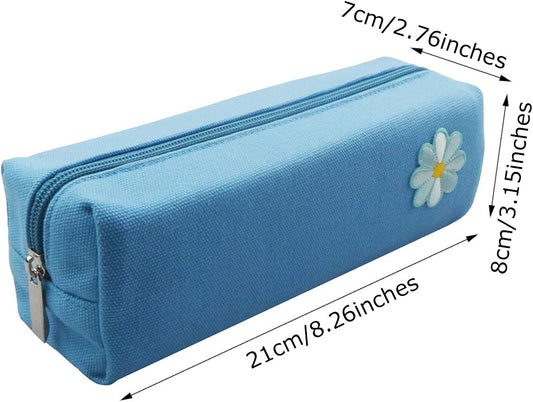 Enyuwlcm Canvas Stationery Cute Pencil Case for Teen Girls Simple Pencil Pouch for School Cosmetic Bag for Purse Blue