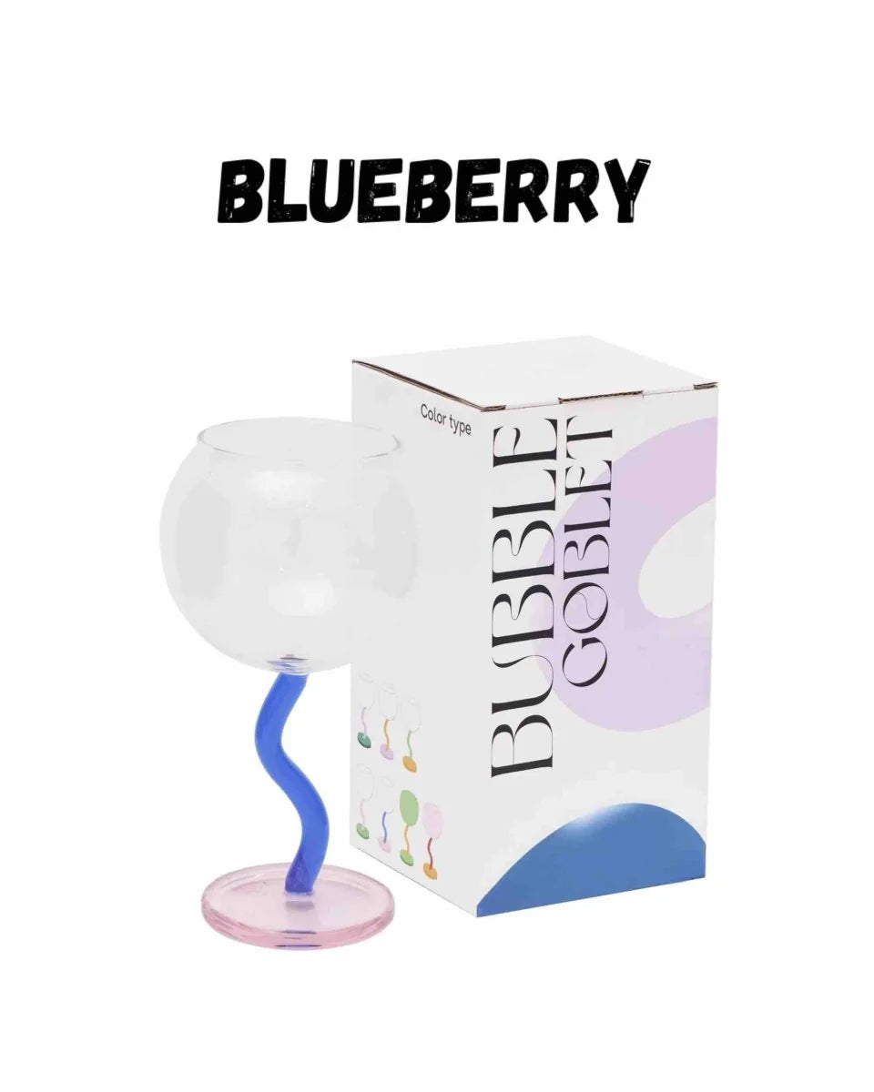 Handblown Bubble Wine Glass - Retro Whimsical Eclectic Wavy Stemmed Goblets