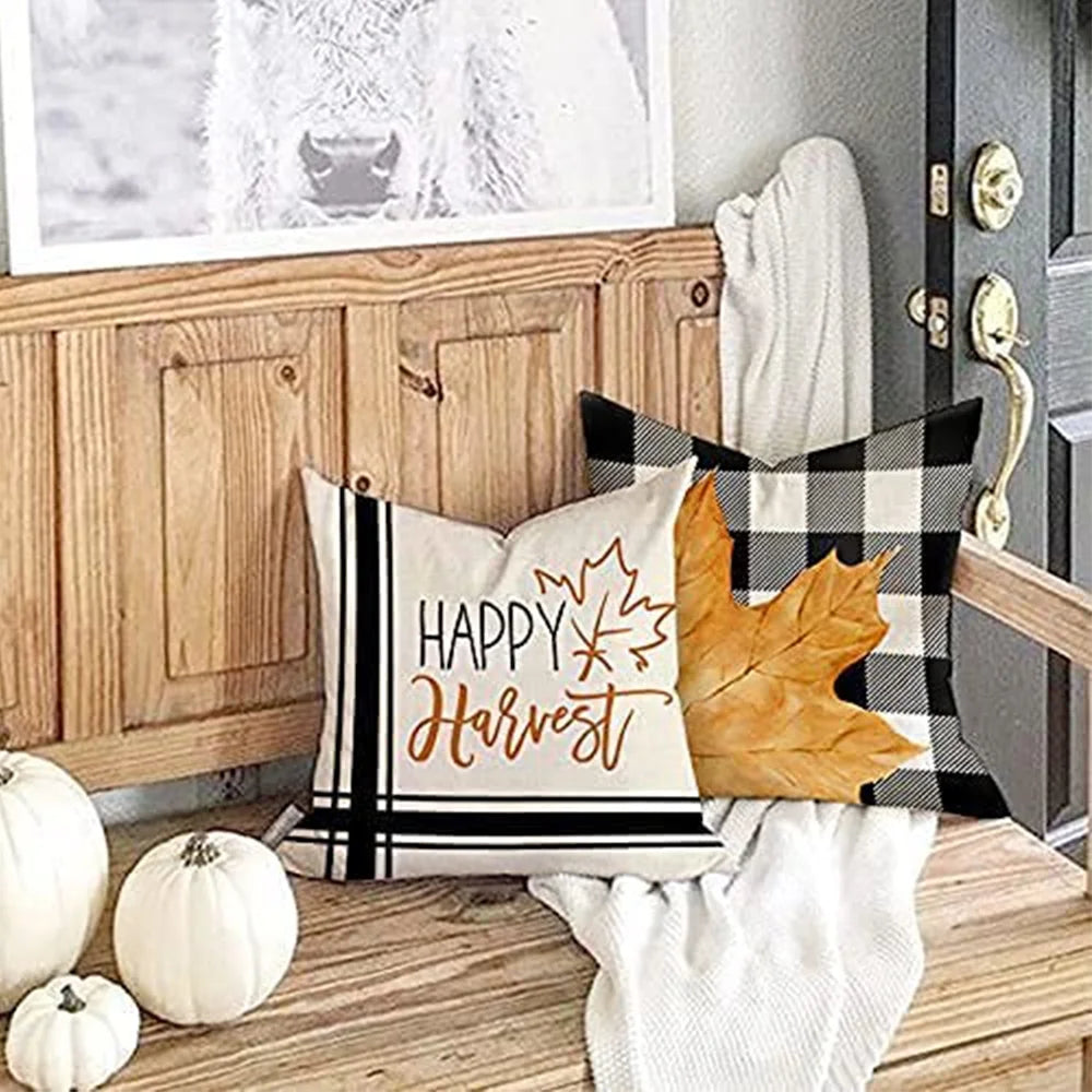 18 X 18 Farmhouse Thanksgiving Decorative Pillow Covers, Throw Cushion Case, 4 Count