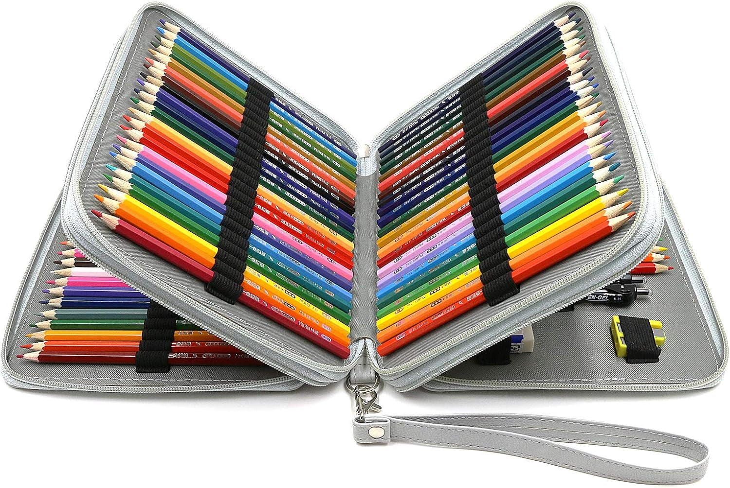 YOUSHARES 120 Slots Pencil Case - PU Leather Handy Multi-Layer Large Zipper Pen Bag with Handle Strap for Prismacolor Watercolor Pencils, Crayola Colored Pencils, Marco Pens and Makeup Brush (Black)