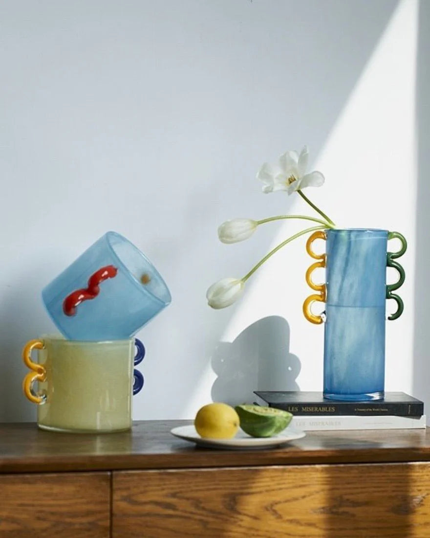 Handblown Whimsical Cylinder Vase - Eclectic Table Setting Centrepieces