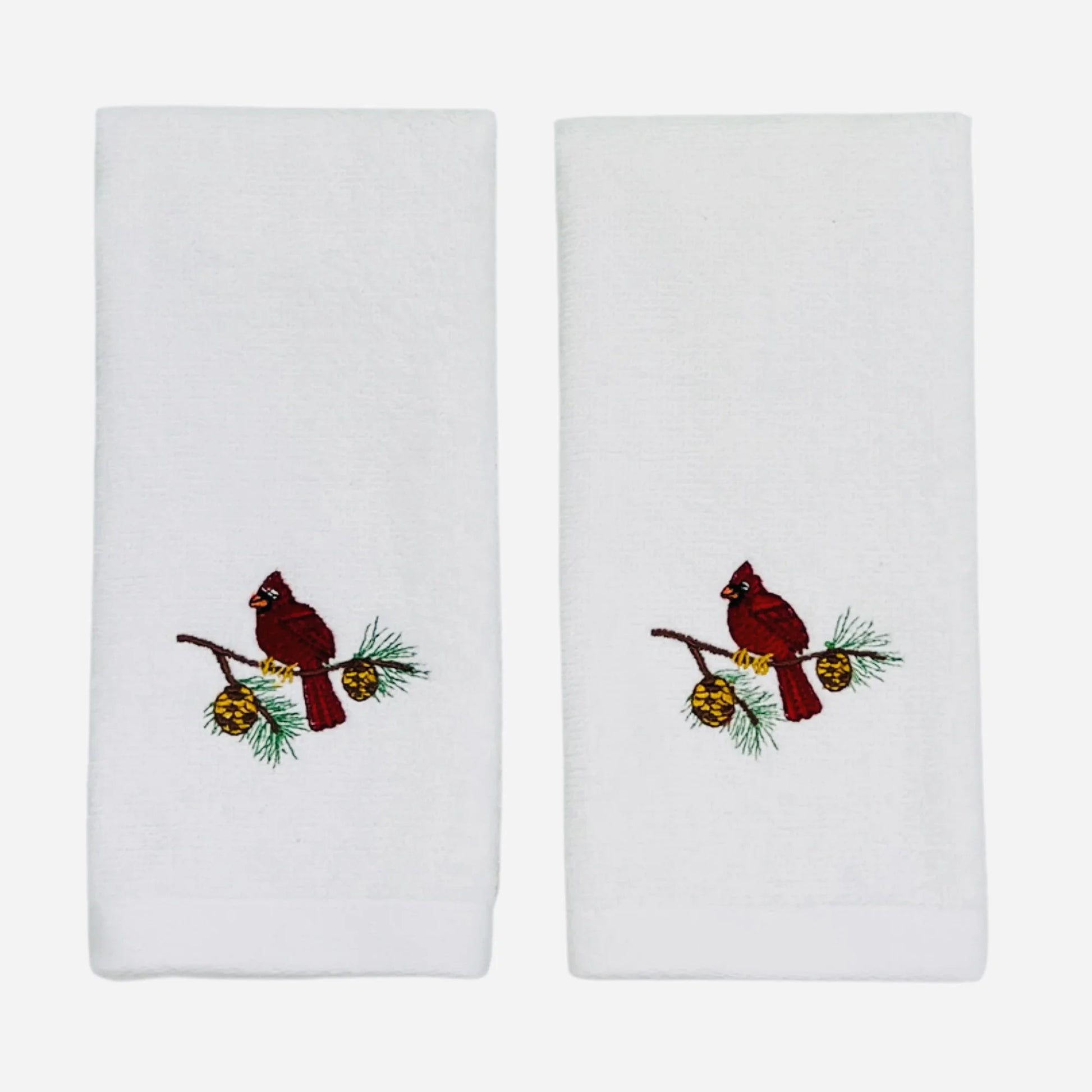 Plush Velour Cotton Fingertip Towels, Christmas Cardinal Bird, Set of 2