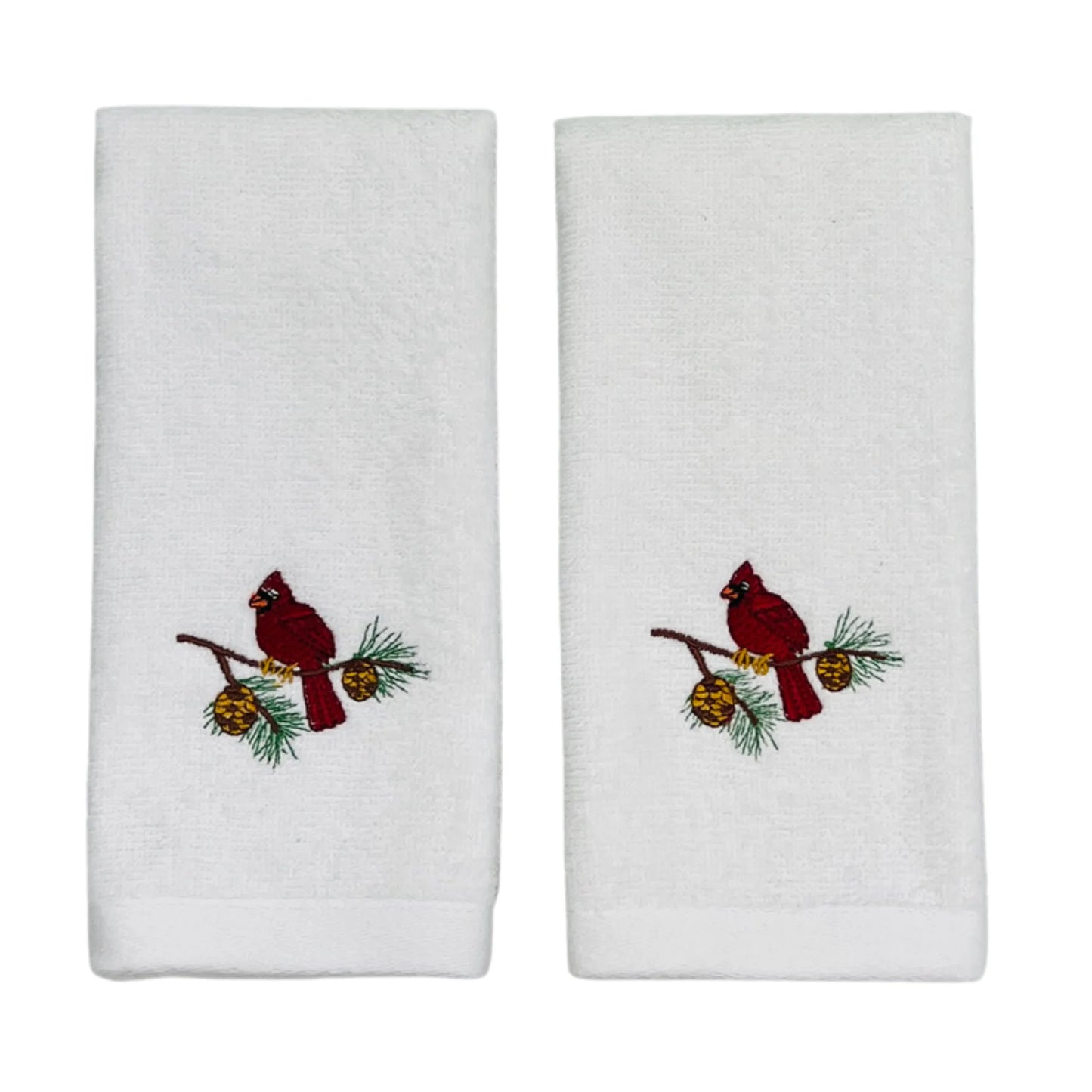 Plush Velour Cotton Fingertip Towels, Christmas Cardinal Bird, Set of 2