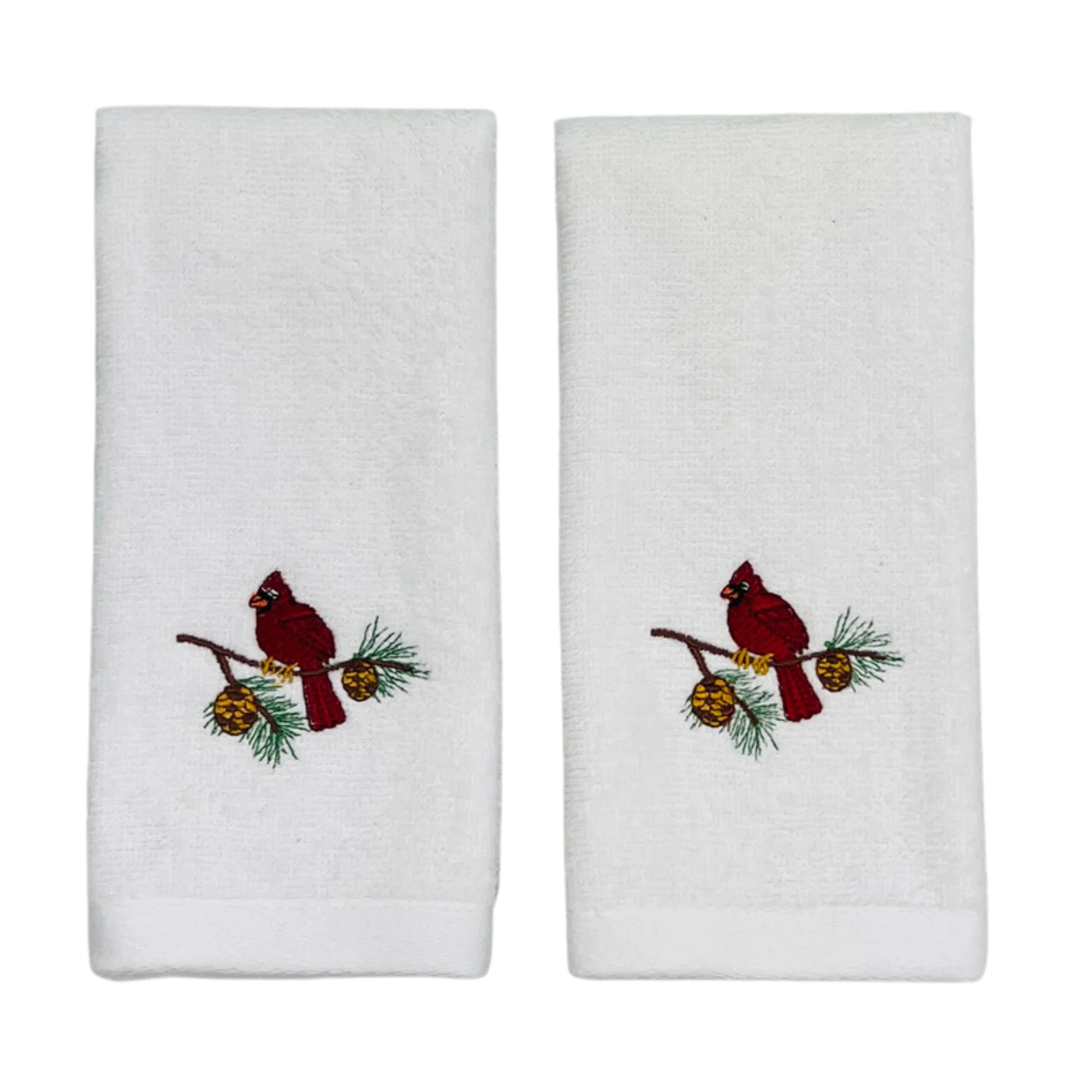 Plush Velour Cotton Fingertip Towels, Christmas Cardinal Bird, Set of 2