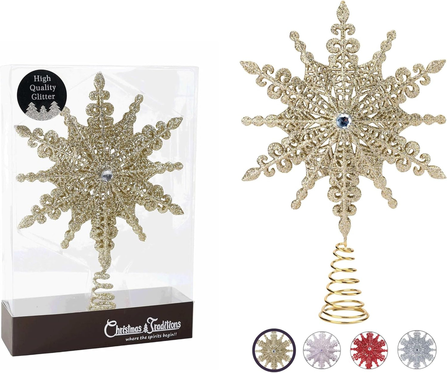 Christmas Traditions 8 Inch Red Glittered Filigree Christmas Star Tree Topper Star/Home Décor Ornaments (Red)