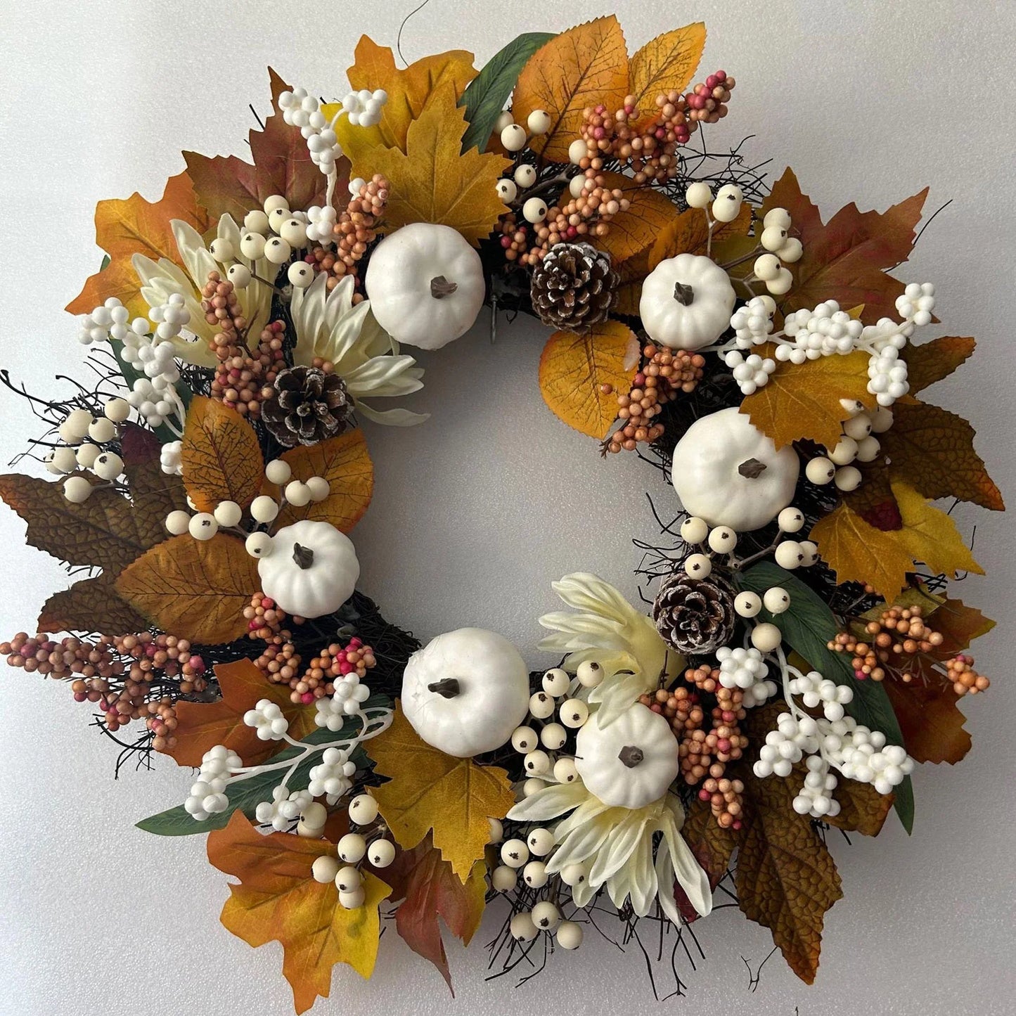 Clearance Sale!  Fall Decor Fall Wreaths for Front Door 18 Autumn Pumpkin Berry Wreath Fall Decorations for Thanksgiving Halloween Farmhouse Outdoor, Halloween Wreath, Wreath*1
