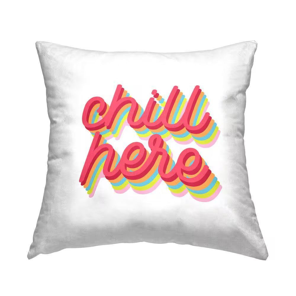 Chill Here Striped Cursive Red Print Polyester 18 In. X 18 In. Throw Pillow