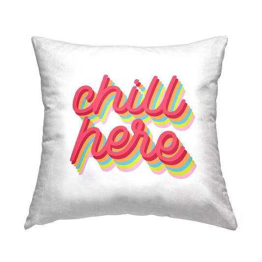 Chill Here Striped Cursive Red Print Polyester 18 In. X 18 In. Throw Pillow
