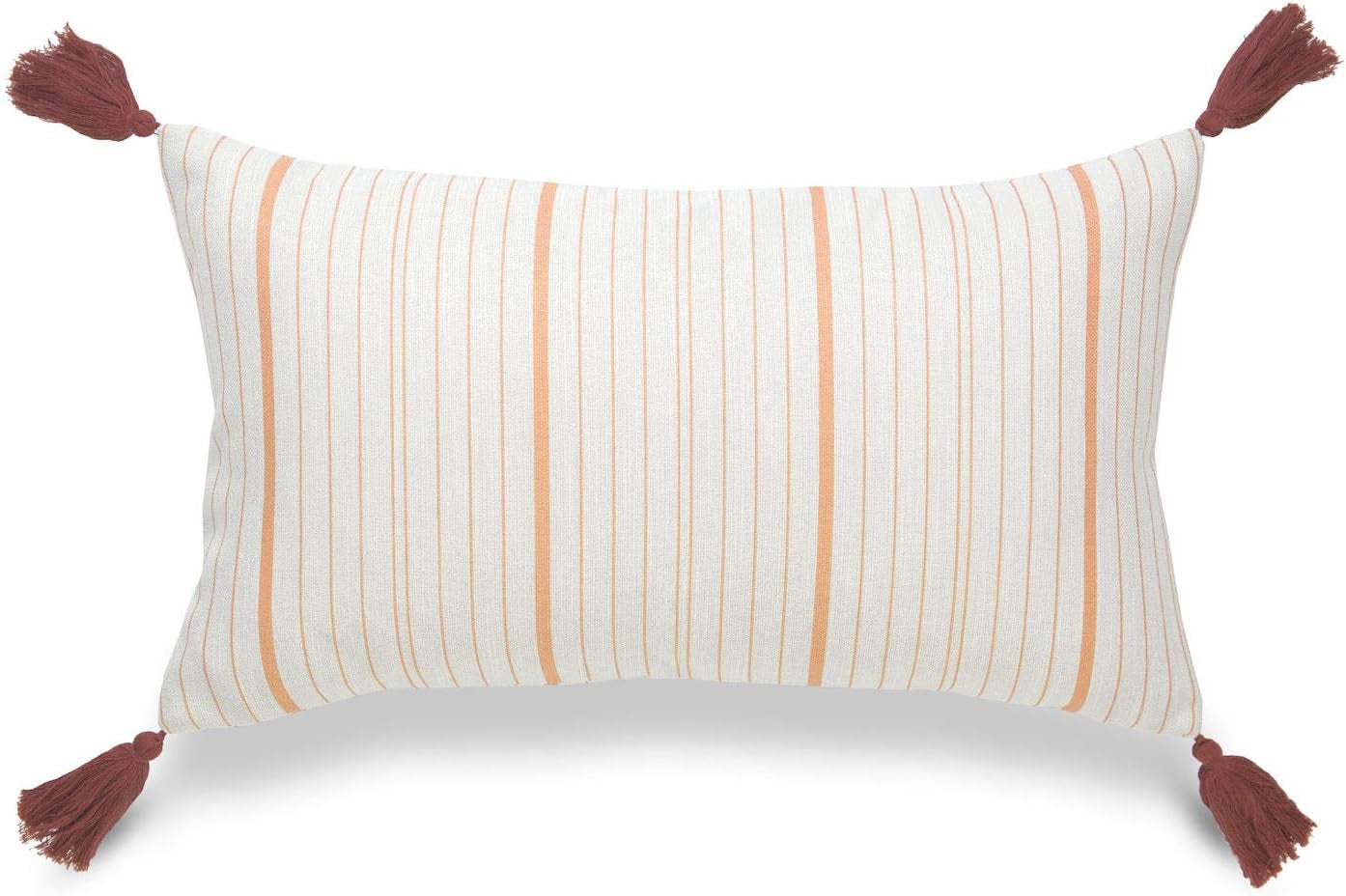 Hofdeco Fall Decorative Lumbar Throw Pillow Cover ONLY, for Couch, Sofa, or Bed, Orange Stripe Tassel, 12"X20"