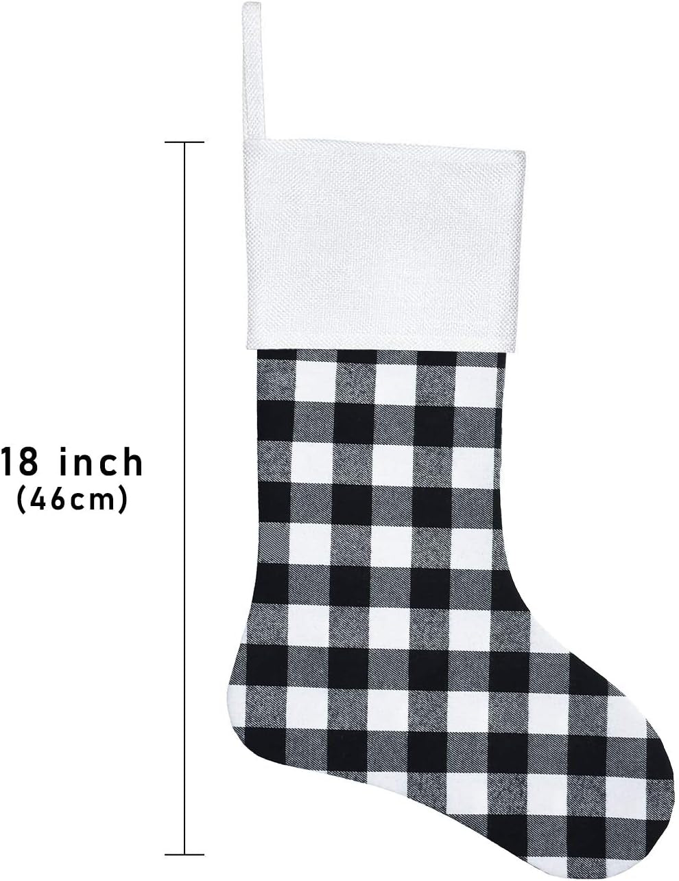 Senneny 6 Pack Christmas Stockings- 18 Inch Black White Buffalo Plaid Christmas Stockings Fireplace Hanging Stockings for Family Xmas Holiday Season Party Decor