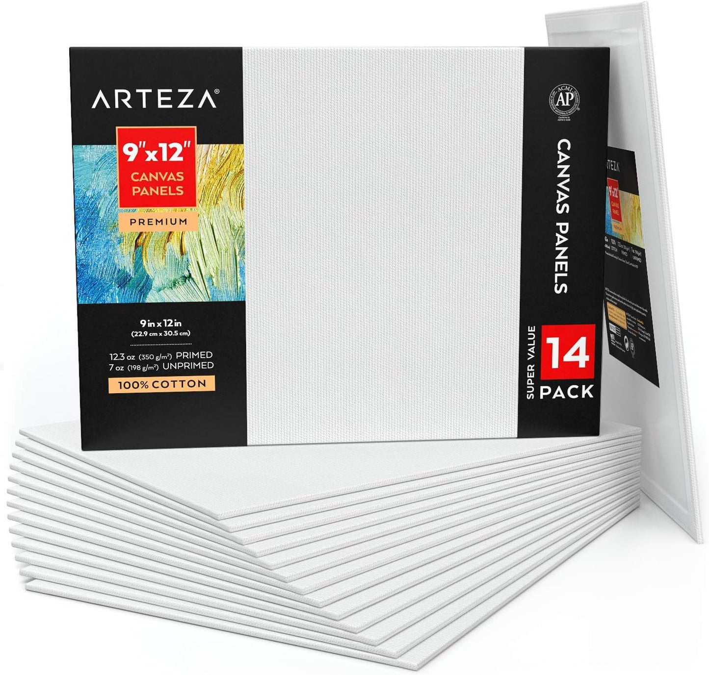 ARTEZA Premium Canvas Boards for Painting, 11 X 14 Inches, Pack of 14, Blank White Canvas Panels for Acrylic, Oil and Gouache Painting