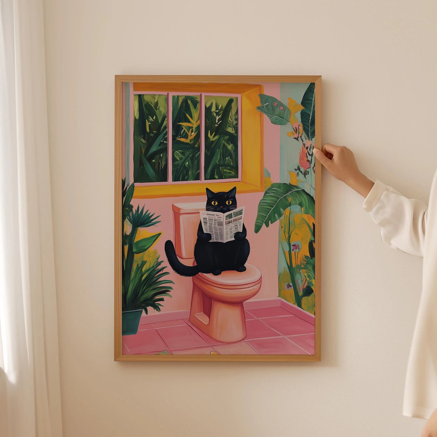 Funky Toilet Cat Poster– Trendy Cat Wall Art for Funny Decor, Aesthetic Dopamine Decor for Cat Lovers, Cat Print as Cat Themed Gifts