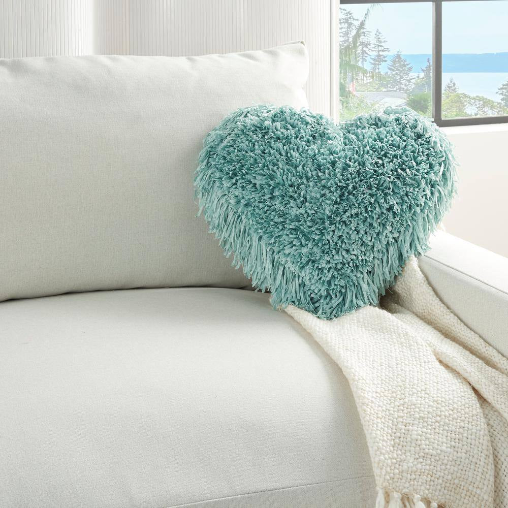 Shaggy Heart Celadon Shag 18 In. X 18 In. Throw Pillow