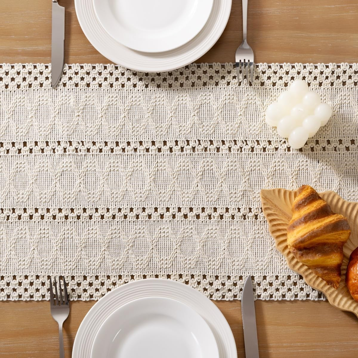 Boho Table Runner Rustic Fall Thanksgiving Kitchen Decor - Brown 1 Pc