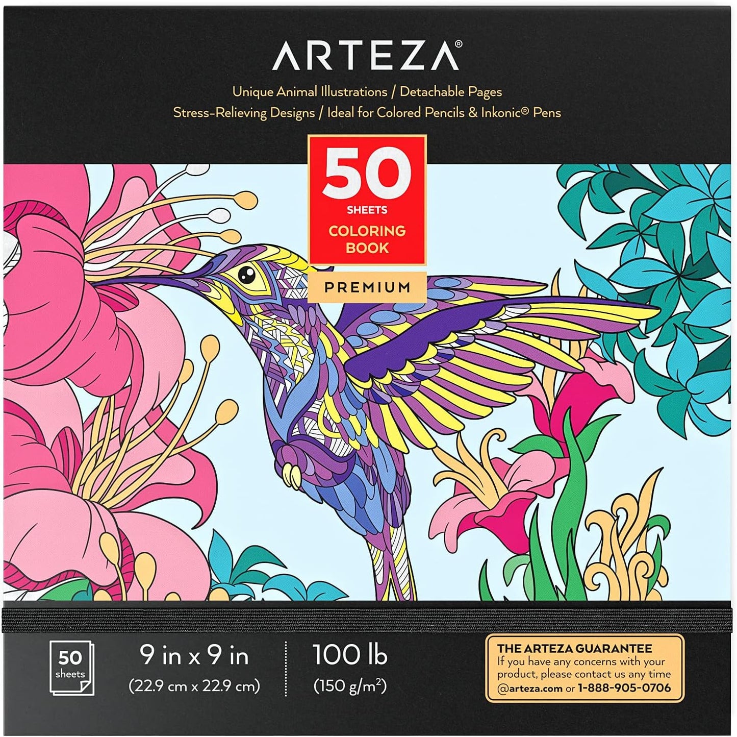 ARTEZA Adult Coloring Books, Floral & Mandala Designs, Pack of 2, 72 Sheets Each, 6.4X6.4 Inches Coloring Pages, 100 Lb Paper