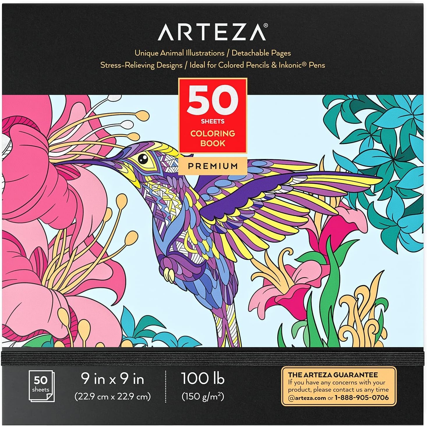 ARTEZA Adult Coloring Books, Floral & Mandala Designs, Pack of 2, 72 Sheets Each, 6.4X6.4 Inches Coloring Pages, 100 Lb Paper