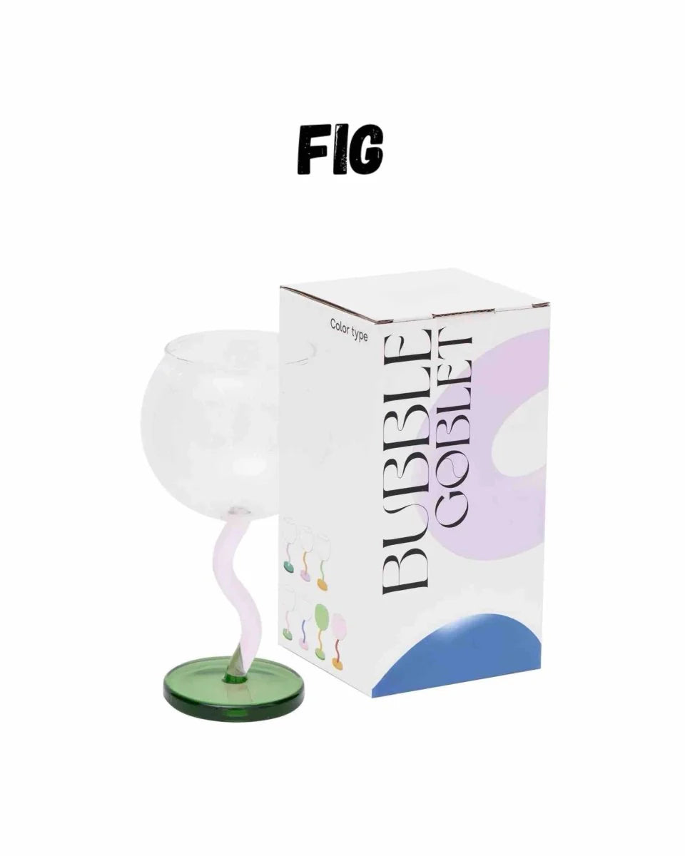 Handblown Bubble Wine Glass - Retro Whimsical Eclectic Wavy Stemmed Goblets