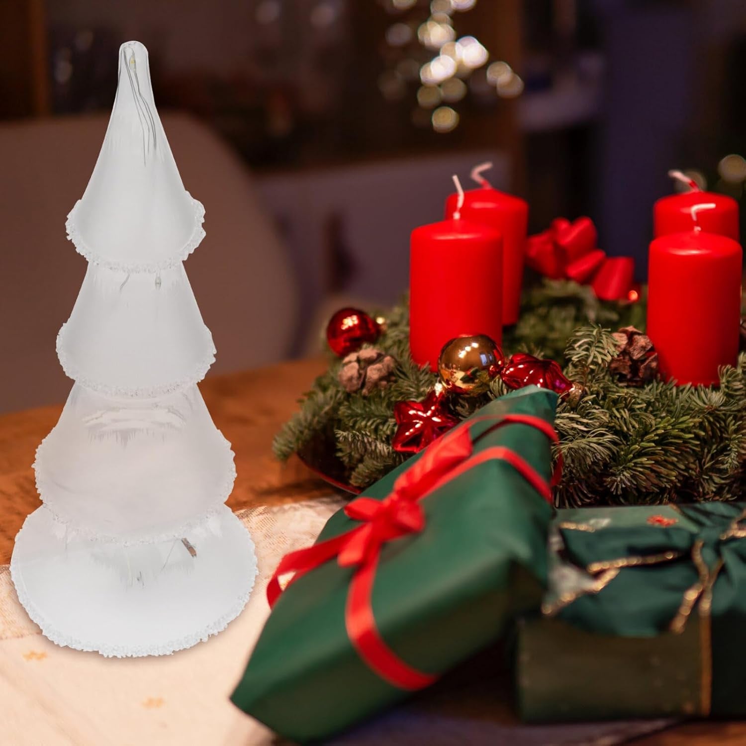 Beaupretty Glass Christmas Light up Mini Tabletop Xmas Light Holiday Figurine Decorations for Room Fireplace Party