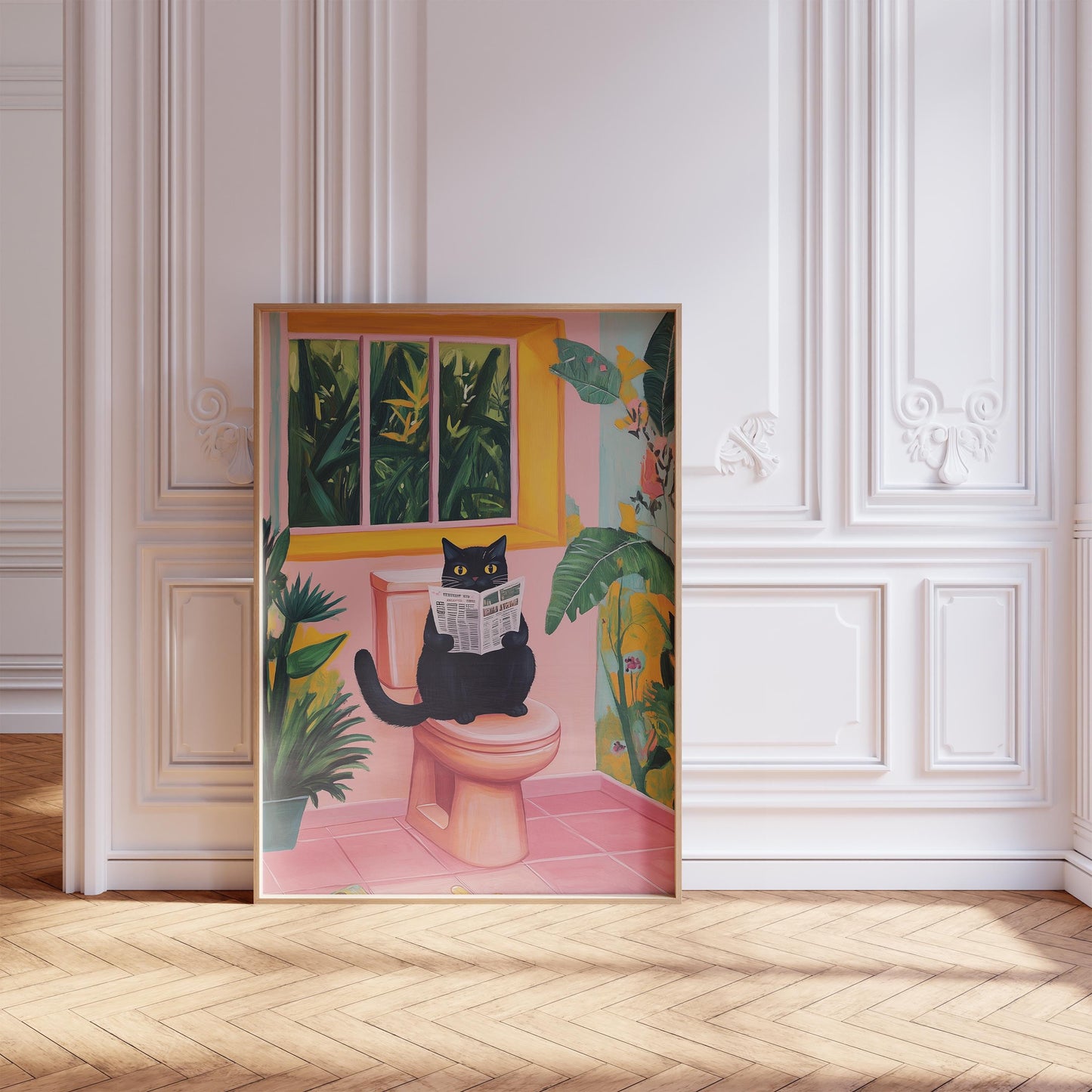 Funky Toilet Cat Poster– Trendy Cat Wall Art for Funny Decor, Aesthetic Dopamine Decor for Cat Lovers, Cat Print as Cat Themed Gifts