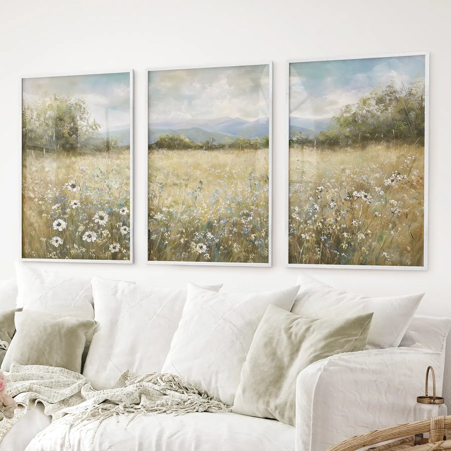 Neutral Meadow Wildflowers Wall Art. Set of 3 Nature Prints