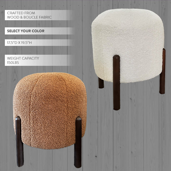 Plush Boucle Drum Ottoman