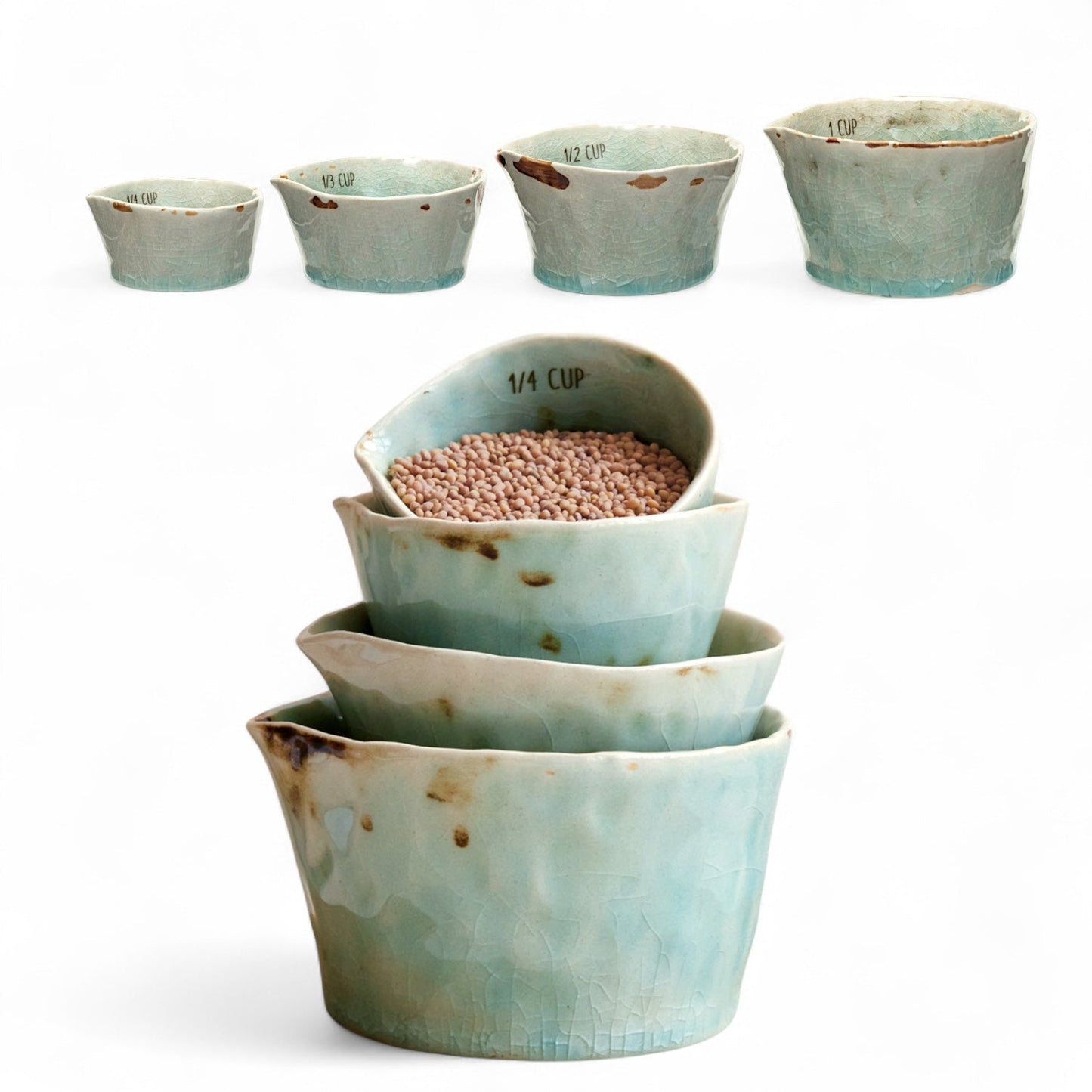 Teal Crackle Glaze Ceramic Measuring Cups