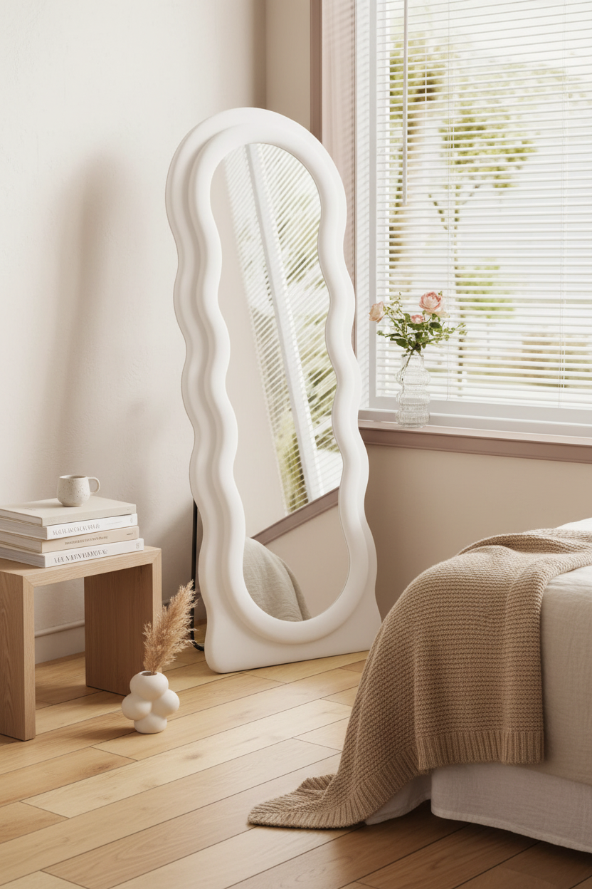 Wavy Velvet Mirror – Bedroom Lifestyle